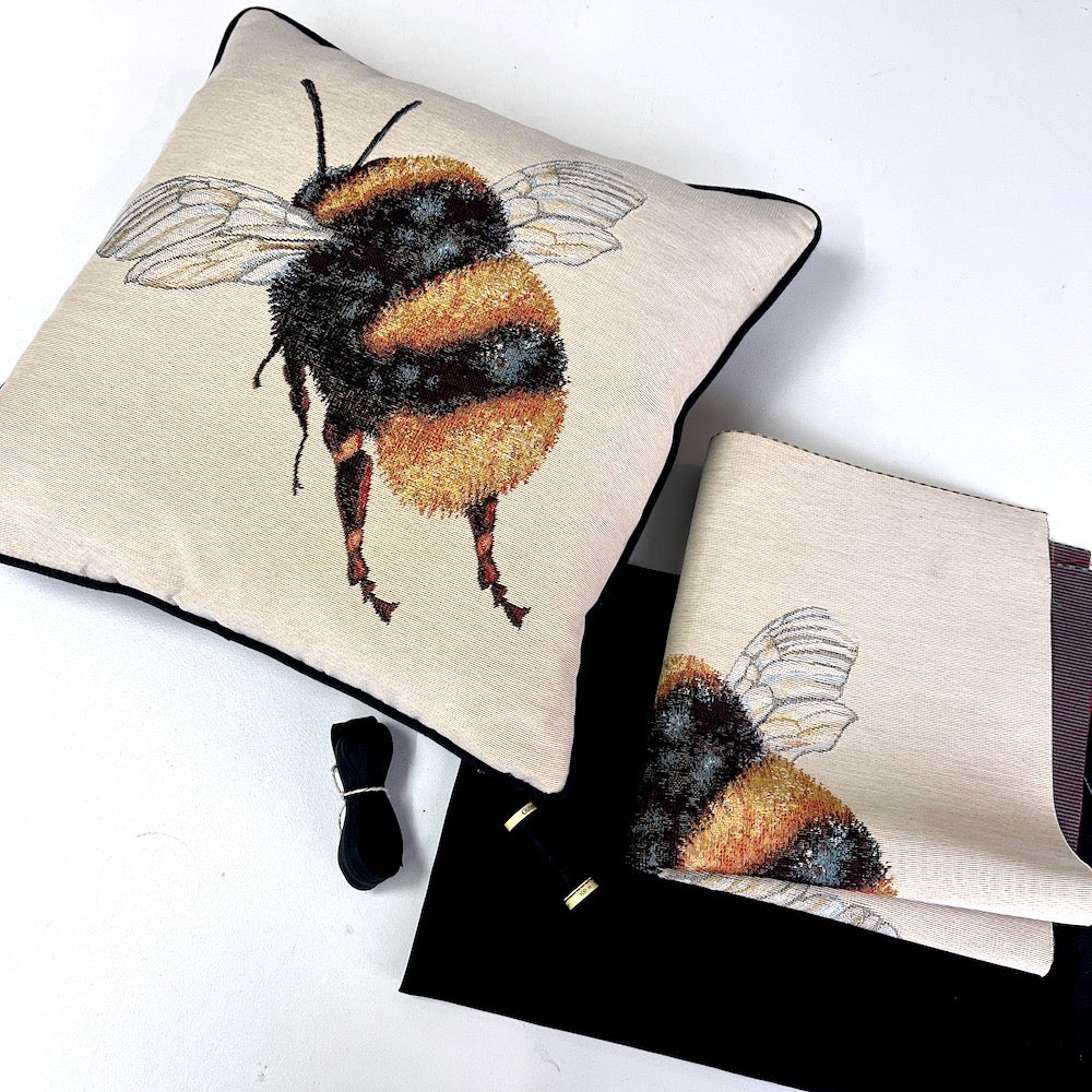 Tapestry Bumblebee Cushion Panel Piped Project Kit  (zip+envelope) Black