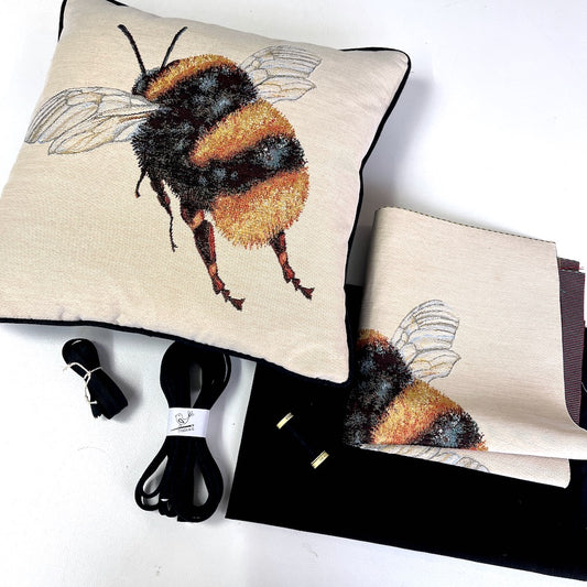 Tapestry Bumblebee Cushion Panel Piped Project Kit  (zip+envelope) Black