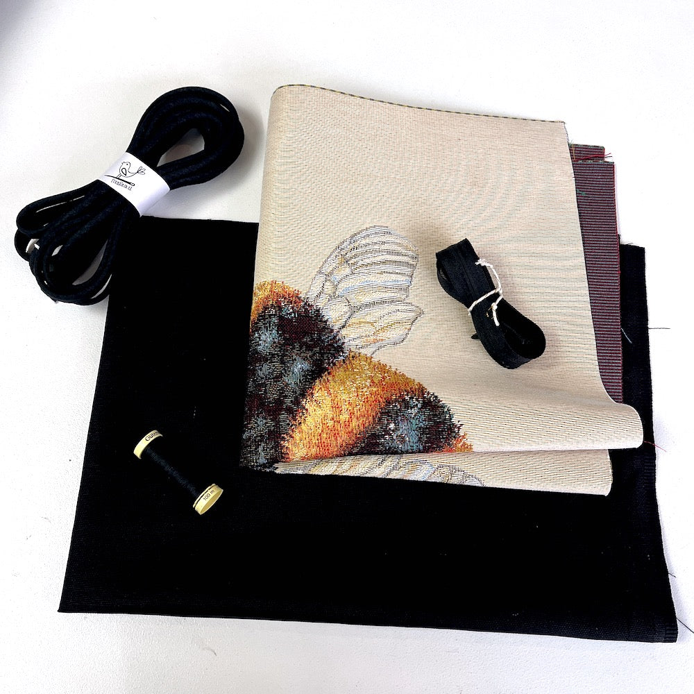 Tapestry Bumblebee Cushion Panel Piped Project Kit  (zip+envelope) Black