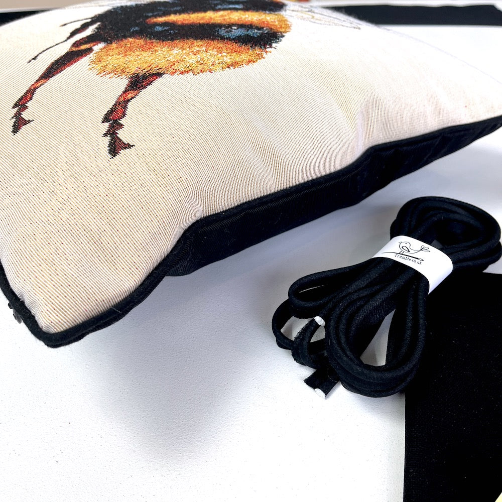 Tapestry Bumblebee Cushion Panel Piped Project Kit  (zip+envelope) Black