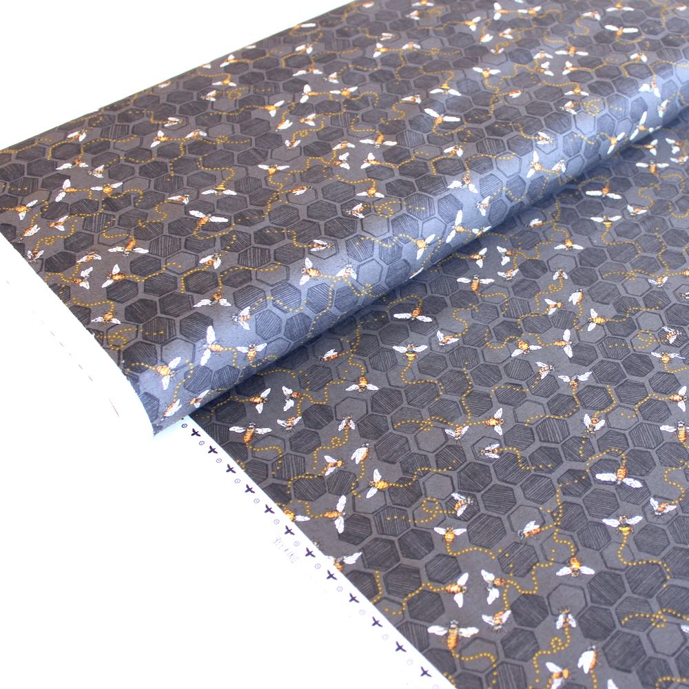 Bee Kind Honeycomb Bees Black - Frumble Fabrics