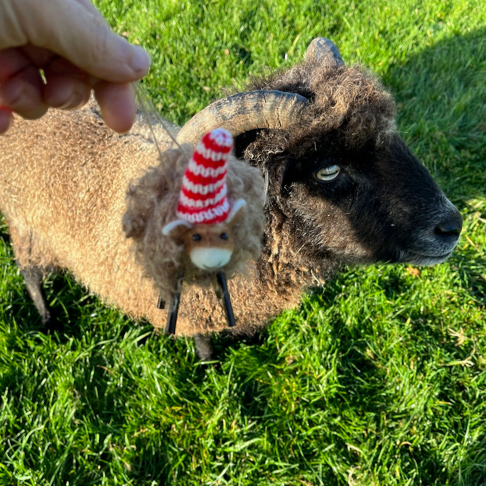 Sheep Felt Decoration - Fluffy Caramel with Hat