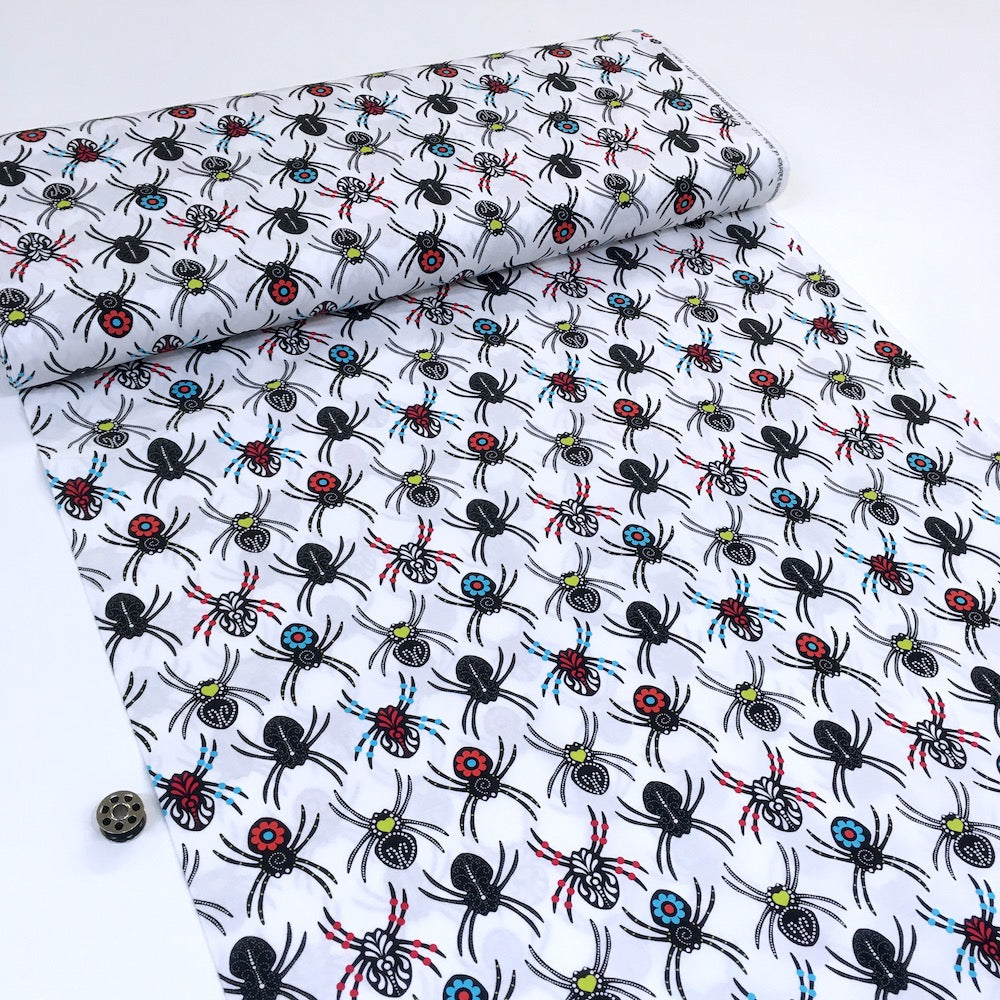 Sugar Skull Spiders White - Frumble Fabrics