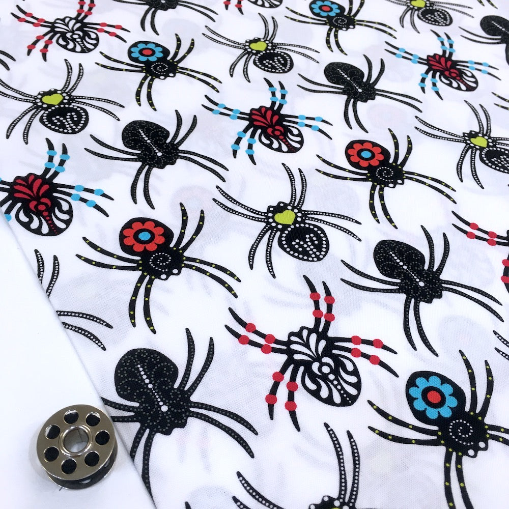 Sugar Skull Spiders White - Frumble Fabrics