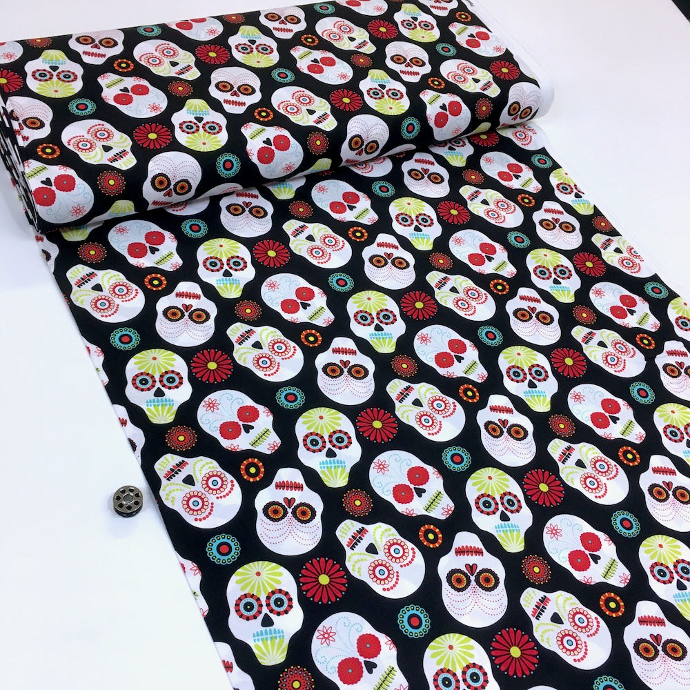Floating Sugar Skulls Black - Frumble Fabrics