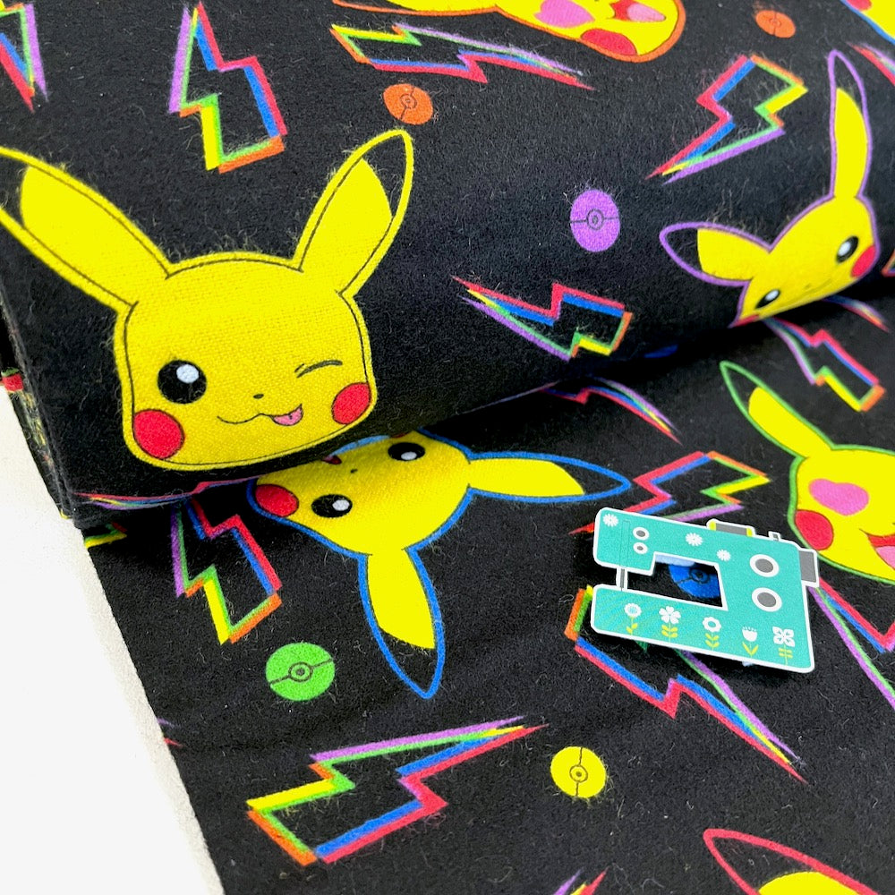 Robert Kaufman - Cotton Flannel - Pokemon Pikachu Lightning Black