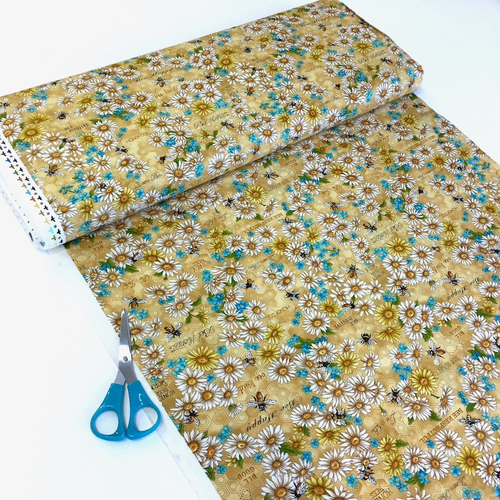 Bee Kind Flowers and Words Gold - Frumble Fabrics
