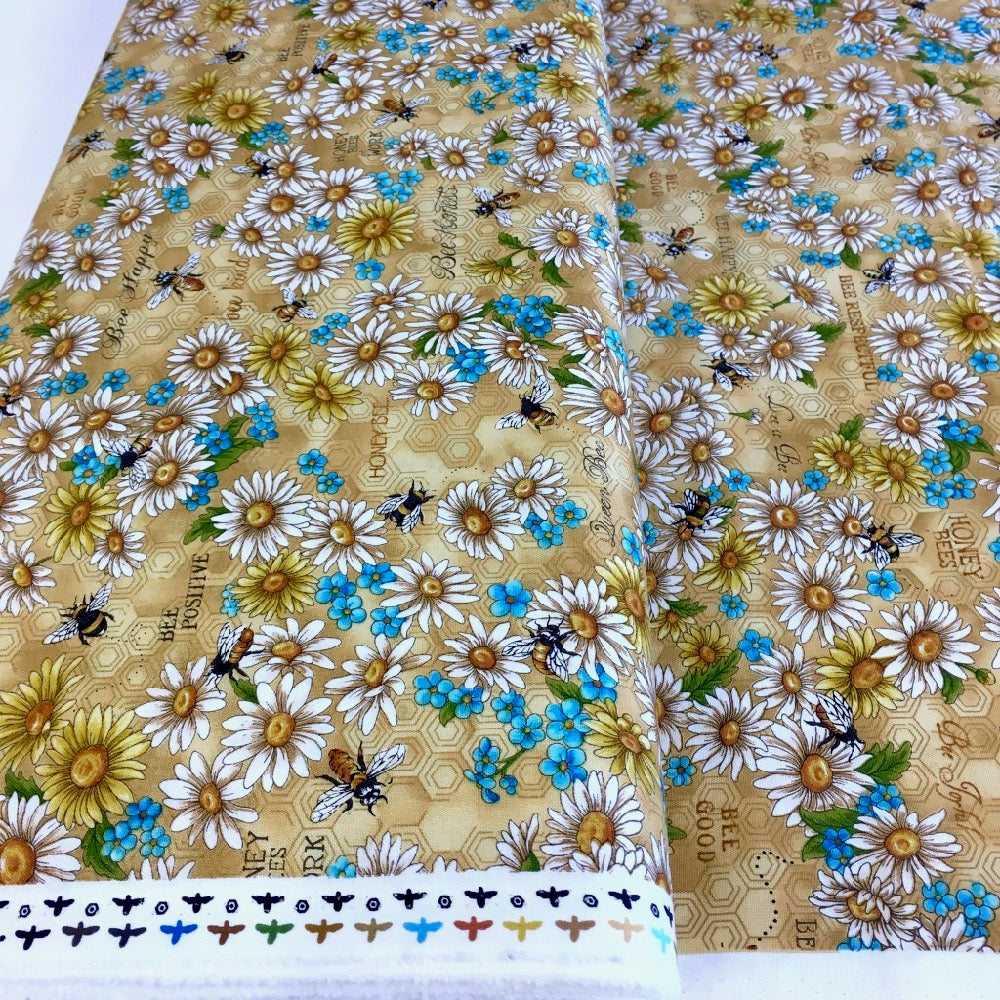 Bee Kind Flowers and Words Gold - Frumble Fabrics