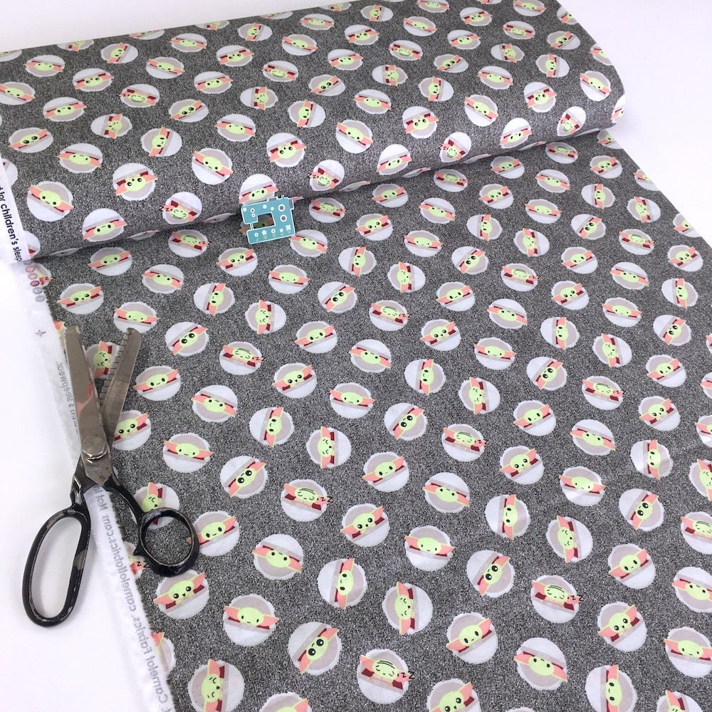 Star Wars Mandalorian - Child Toss On Denim - Grey (Per Metre)