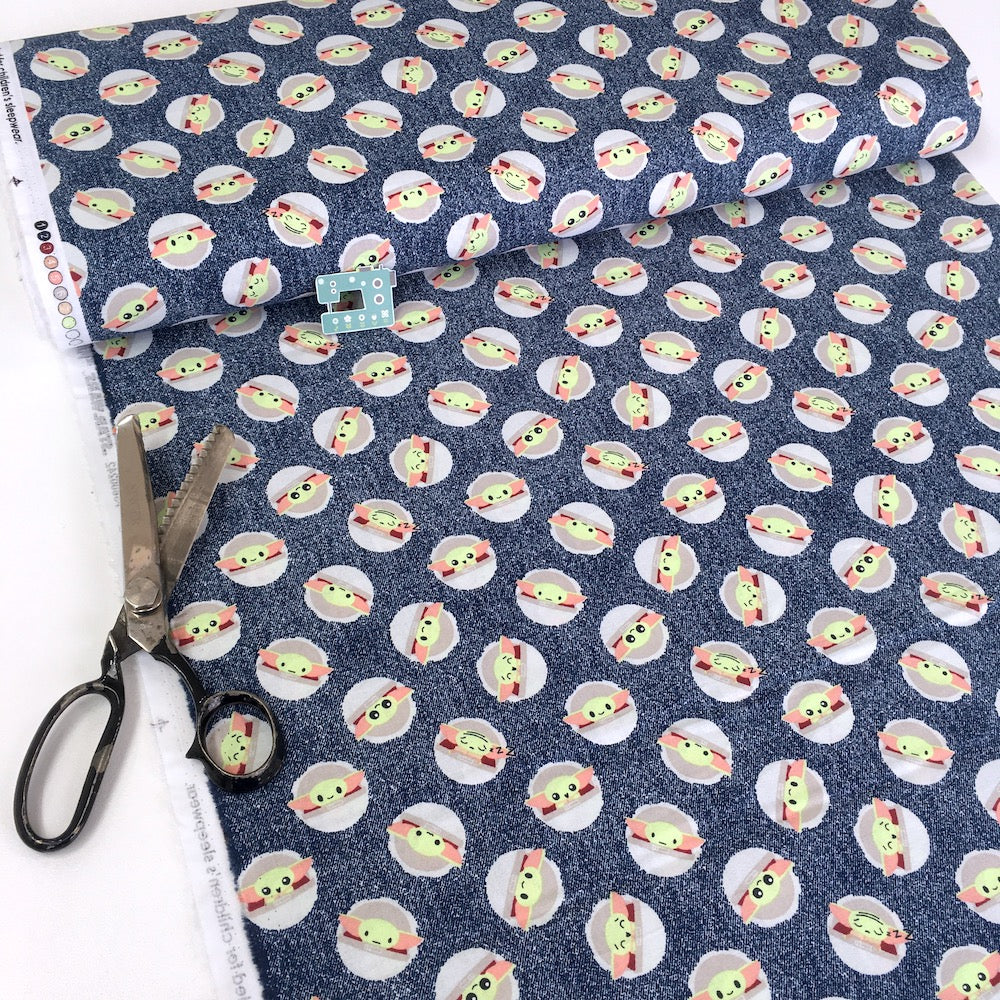 Star Wars Mandalorian - Child Toss On Denim - Blue (Per Metre)