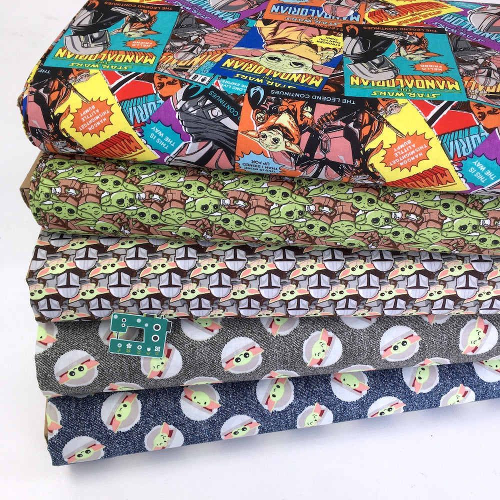 Star Wars Mandalorian - Child Toss On Denim - Grey (Per Metre)