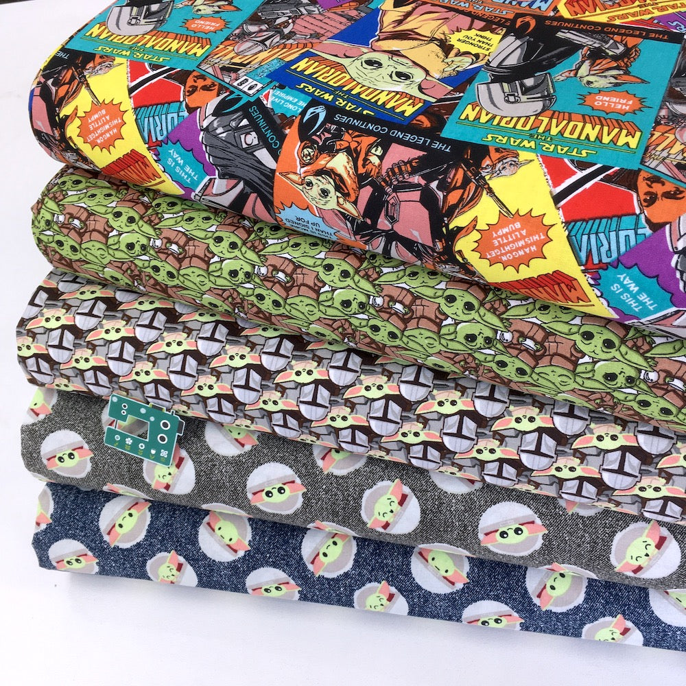 Star Wars Mandalorian - Child Toss On Denim - Grey (Per Metre)