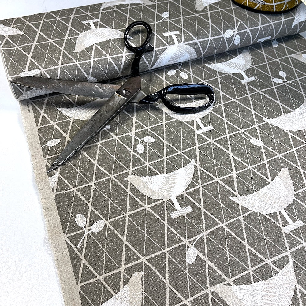 Cotton/Linen Canvas Hummingbird Chickens Coop Grey