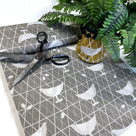 Cotton/Linen Canvas Hummingbird Chickens Coop Grey