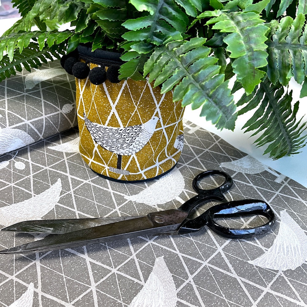 Cotton/Linen Canvas Hummingbird Chickens Coop Grey