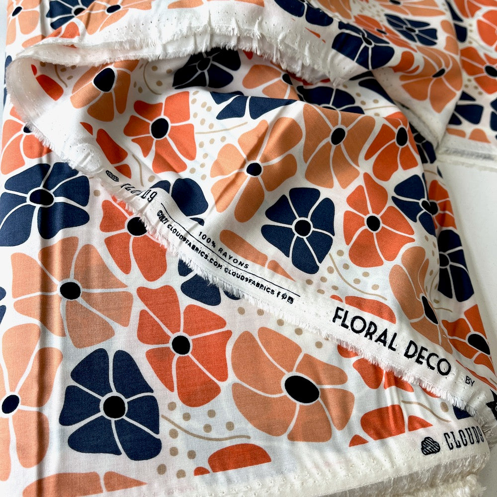 Cloud 9 Rayon Fabric - Floral Deco - Flower (Per Metre)