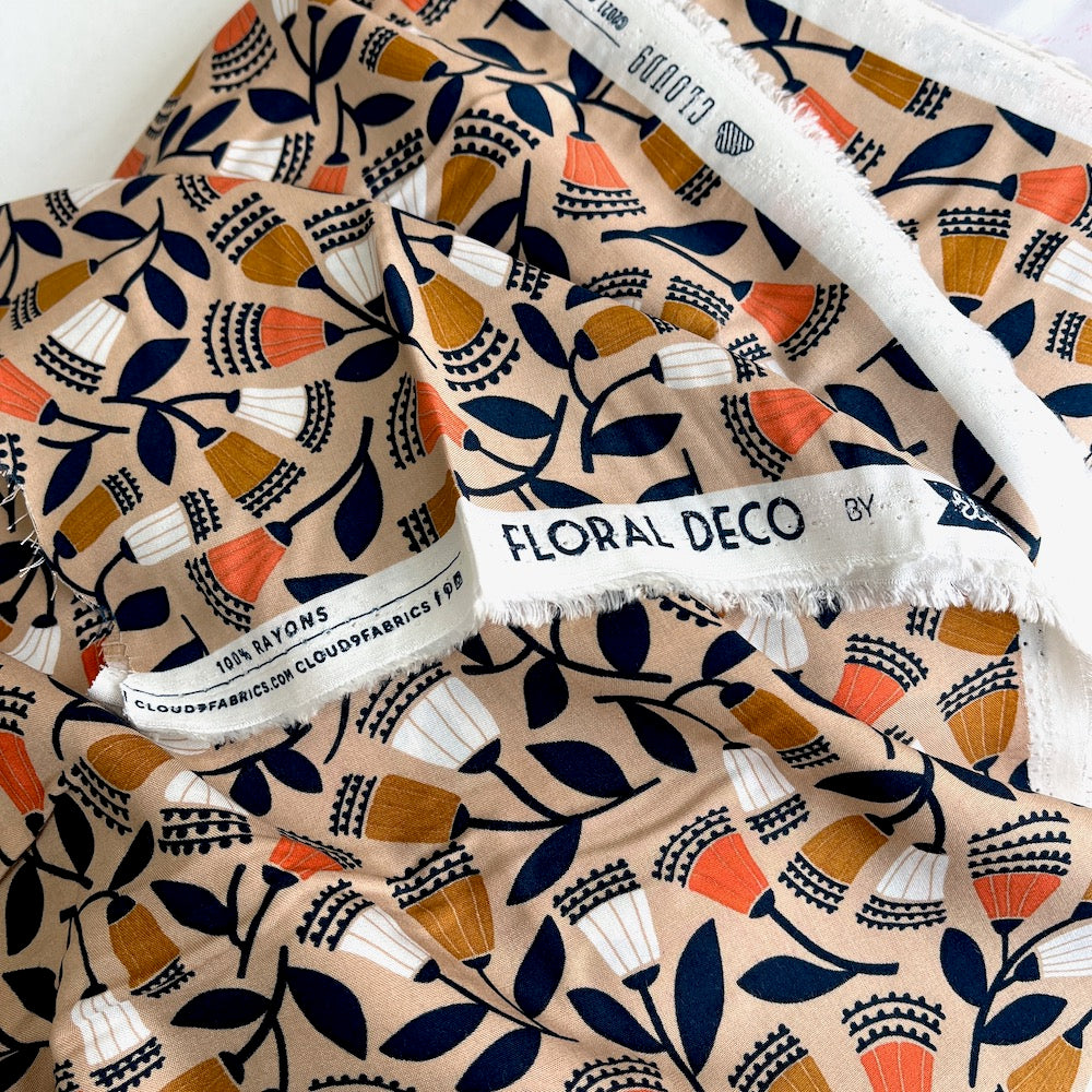 Cloud 9 Rayon Fabric - Floral Deco - Bell Flowers (Per Metre)