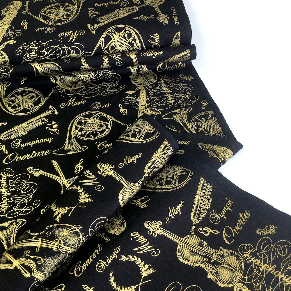 Timeless Treasures - Metallic Music Symphony - Black