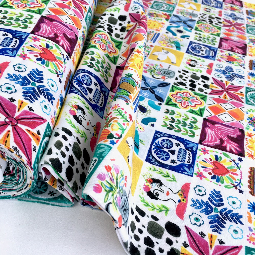 Viva Mexico Tiles White - Frumble Fabrics