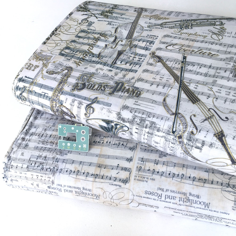 Timeless Treasures - Metallic Musical Patchwork - Antique