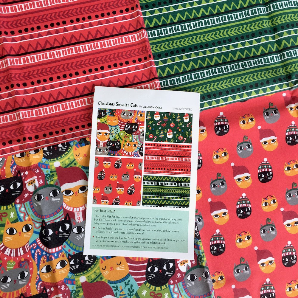 x6 Christmas Sweater Cats - Flat Stack cuttable Fat Quarter Bundle