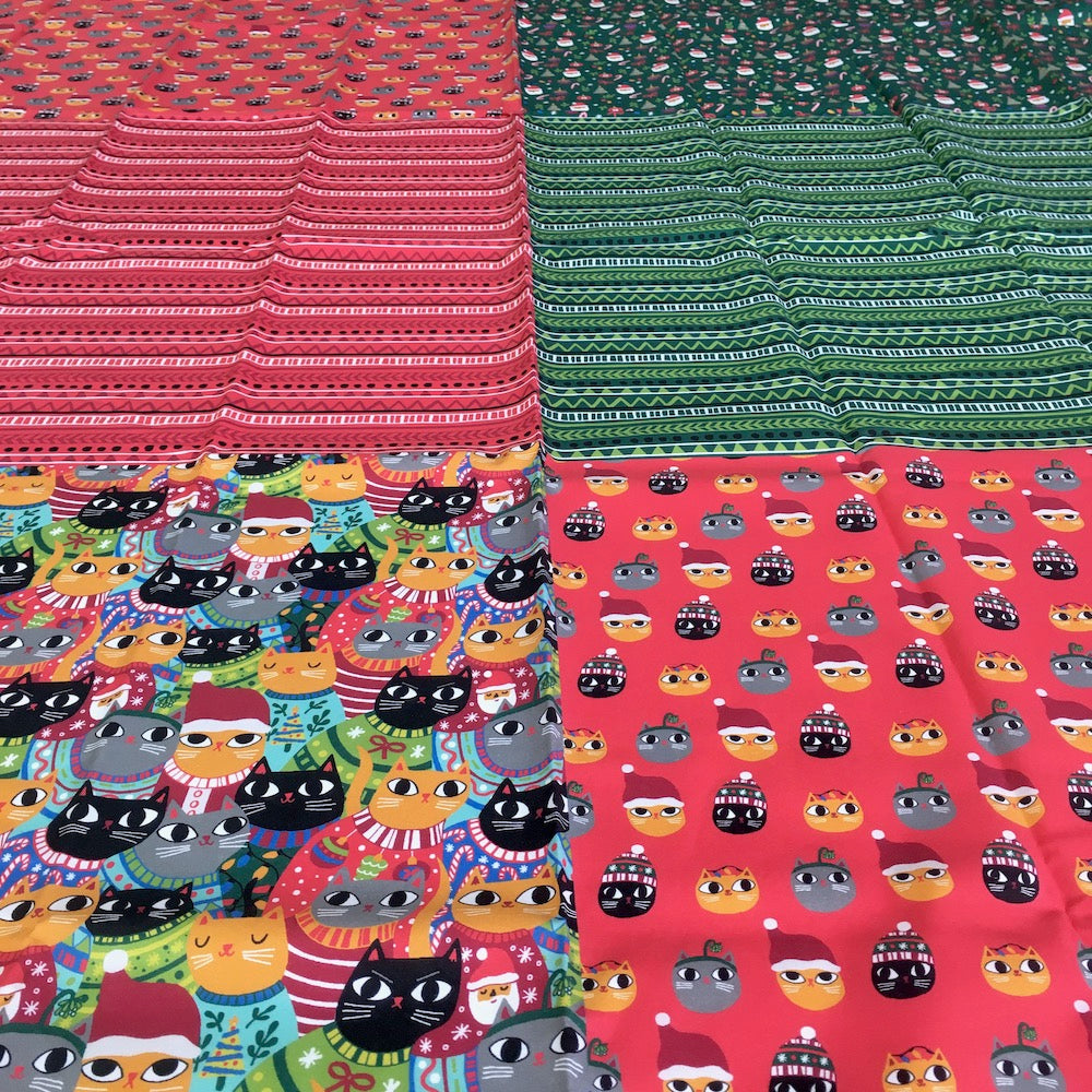 x6 Christmas Sweater Cats - Flat Stack cuttable Fat Quarter Bundle