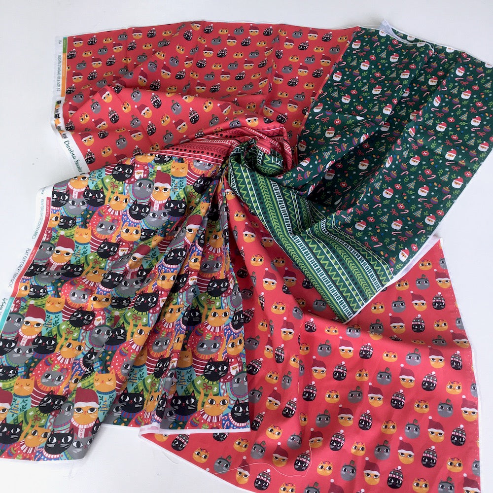 x6 Christmas Sweater Cats - Flat Stack cuttable Fat Quarter Bundle