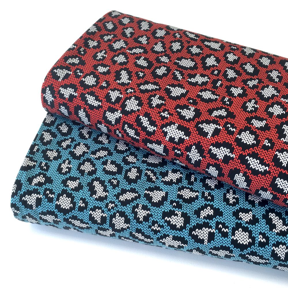 Knit and Purl Leopard Spots Red Jersey Print - Frumble Fabrics