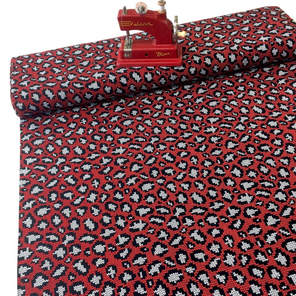 Knit and Purl Leopard Spots Red Jersey Print - Frumble Fabrics