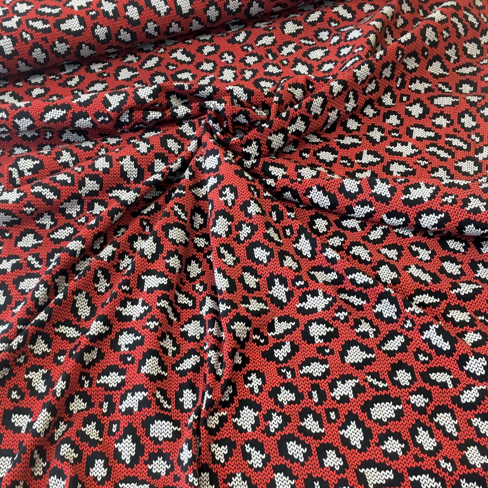 Knit and Purl Leopard Spots Red Jersey Print - Frumble Fabrics