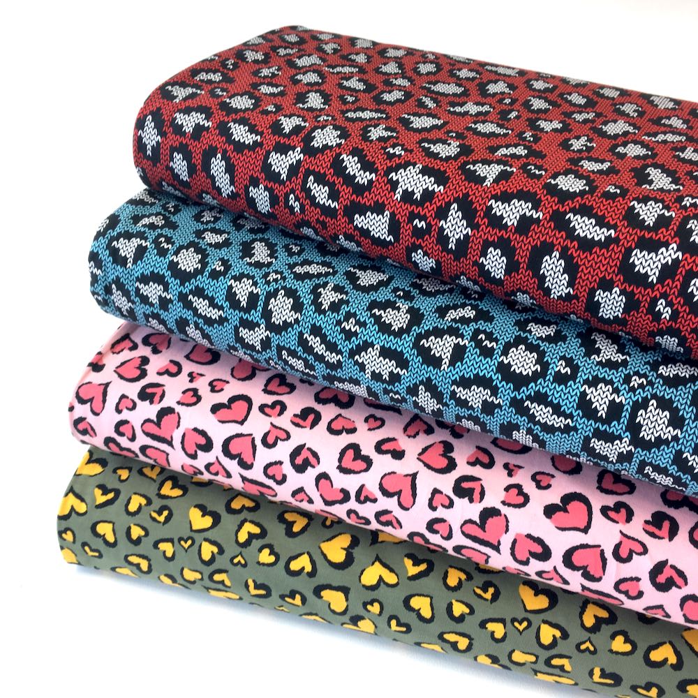 Knit and Purl Leopard Spots Red Jersey Print - Frumble Fabrics
