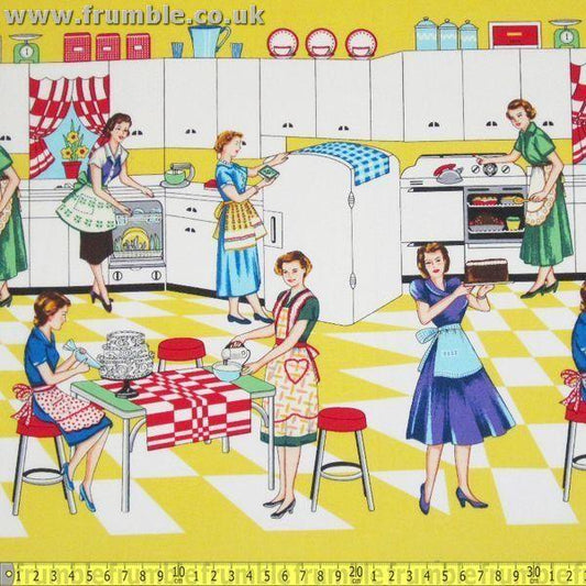 Michael Miller Home Ec Retro Kitchen 50s Pin Up Sewing Fabric