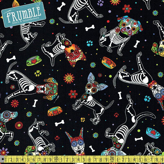 Day Of The Dead Pups Black - Frumble Fabrics
