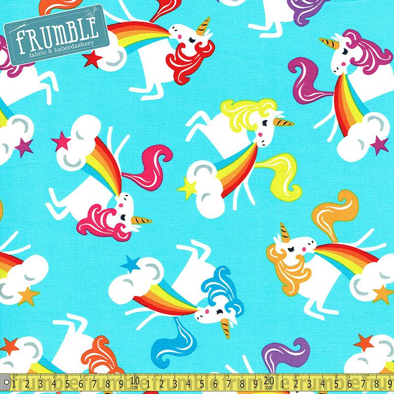 Unicorns Barfing Rainbows Aqua - Frumble Fabrics