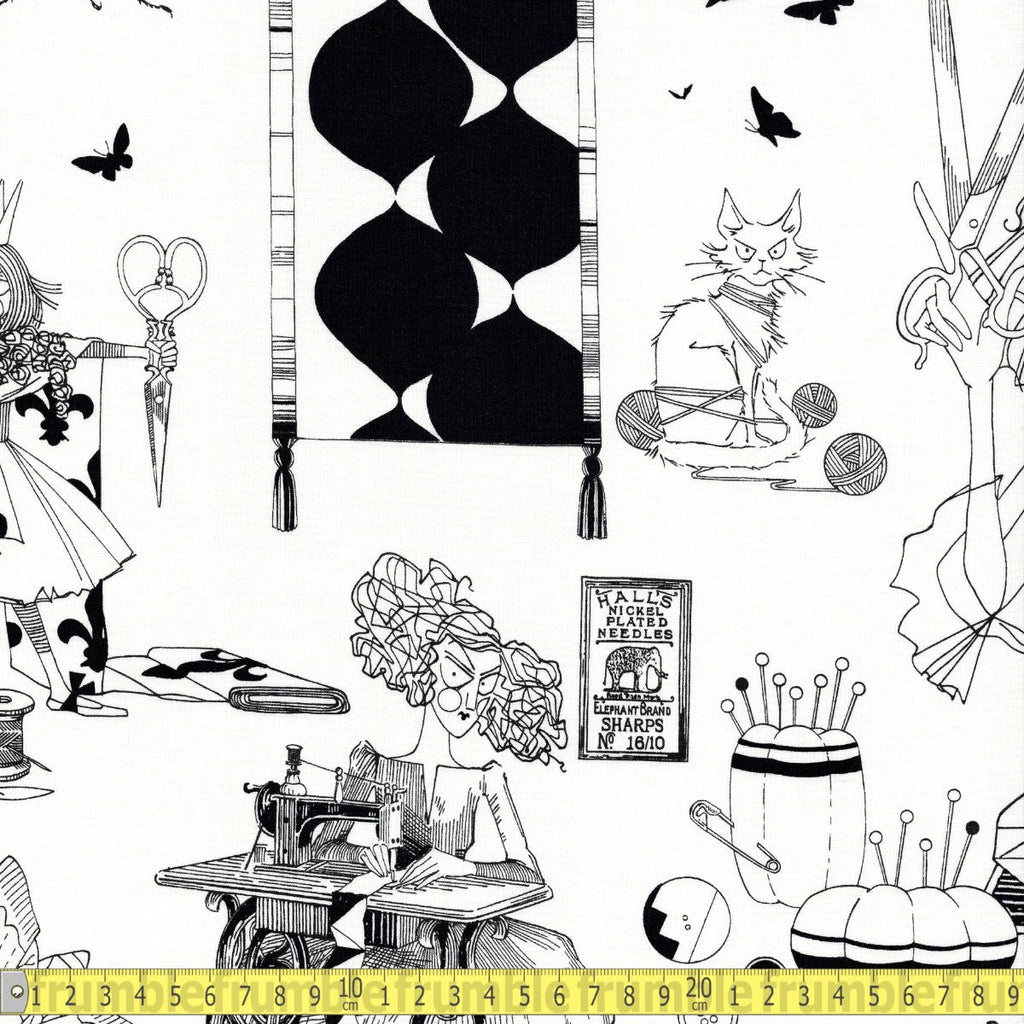 Alexander Henry - A Ghastlie Craft - Black and White - Sewing and Dressmaking Fabric