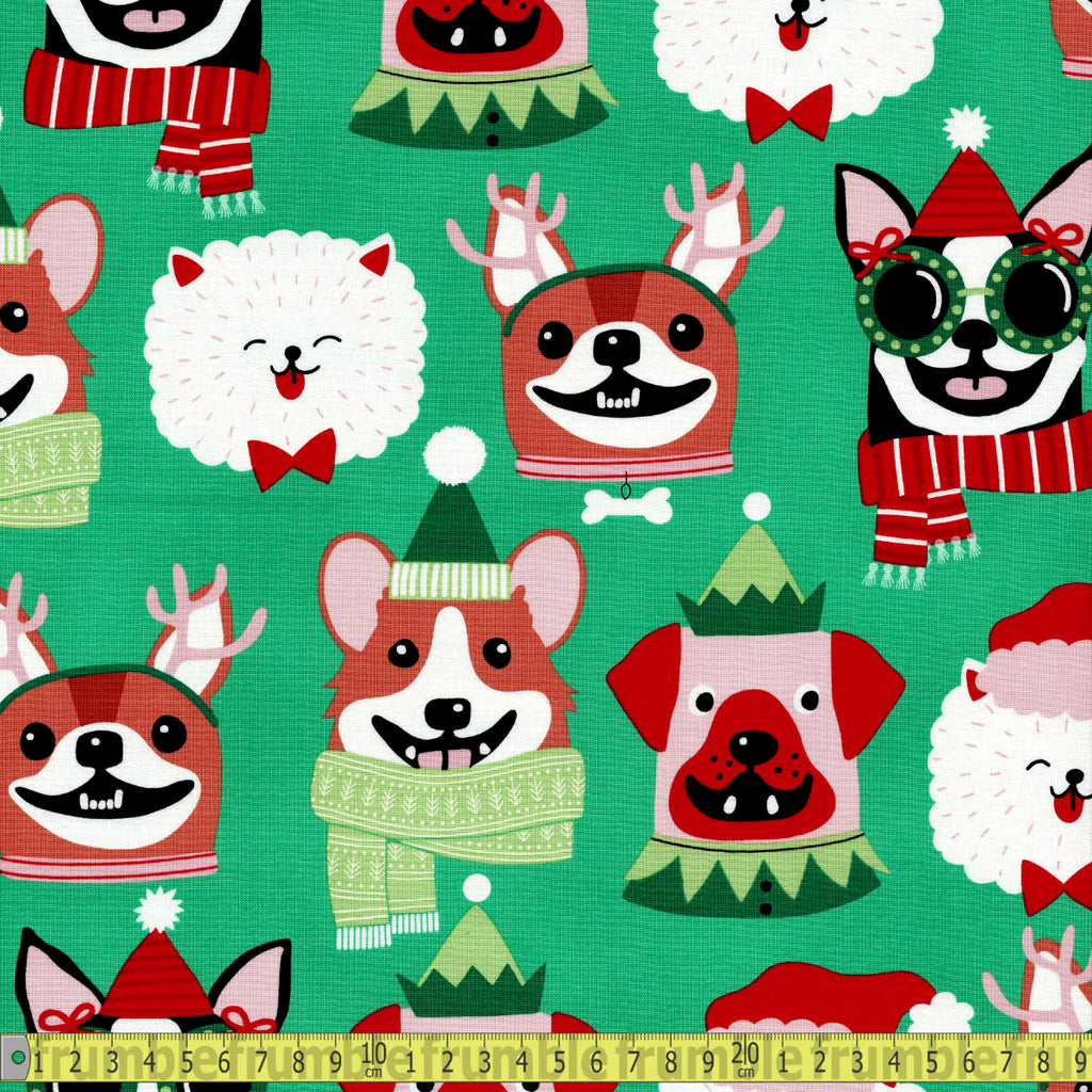 Alexander Henry - Christmas Time - Canine Christmas Green Sewing and Dressmaking Fabric