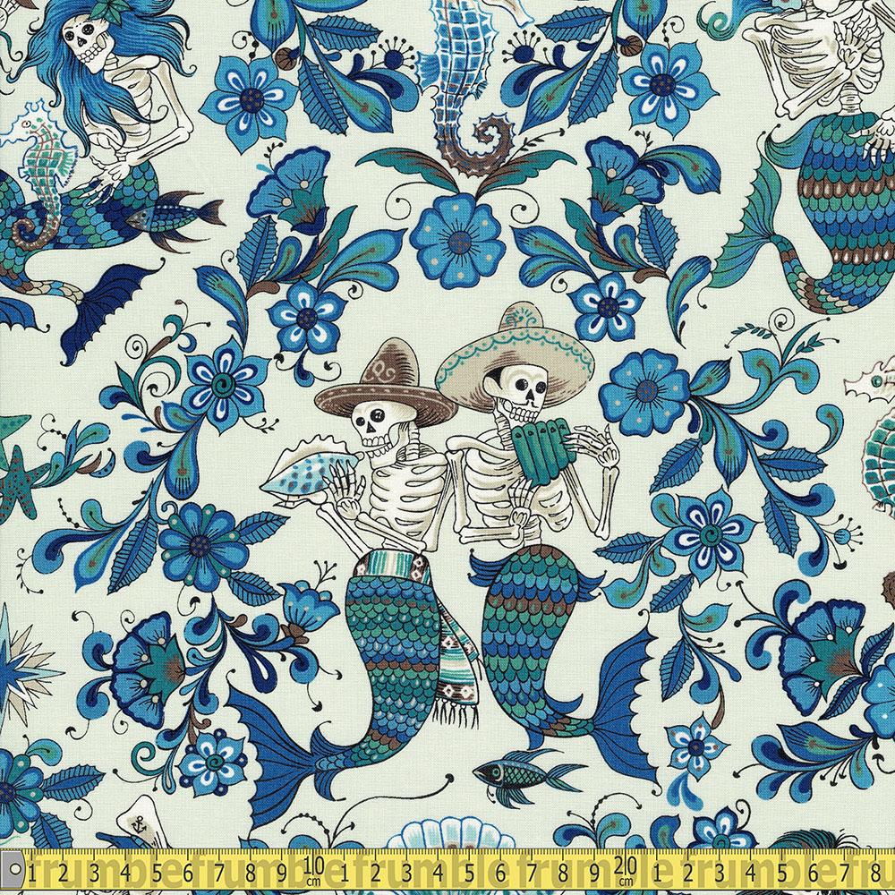 Alexander Henry - Folklorico - Esqueletos Del Mar Light Blue Sewing Fabric
