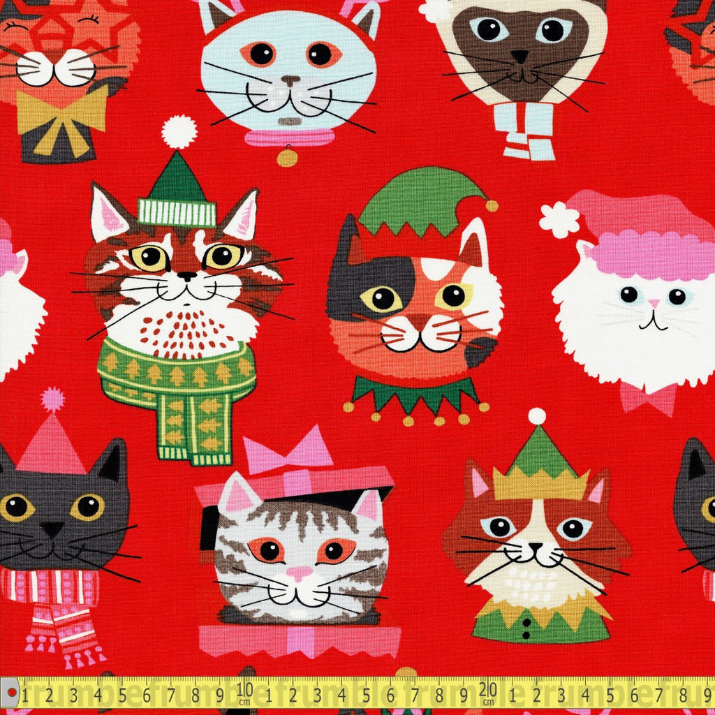 Alexander Henry - Kitty Christmas - Red - Sewing and Dressmaking Fabric