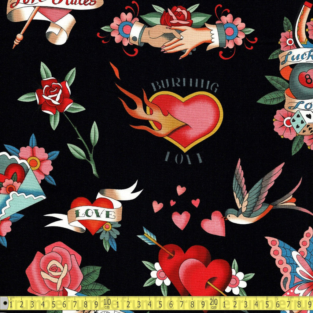 Alexander Henry - True Love - Black - Sewing and Dressmaking Fabric