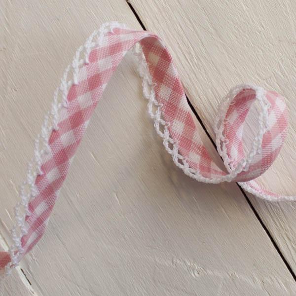 Woven Gingham Lace Edge Bias Binding 5 metres - Frumble Fabrics
