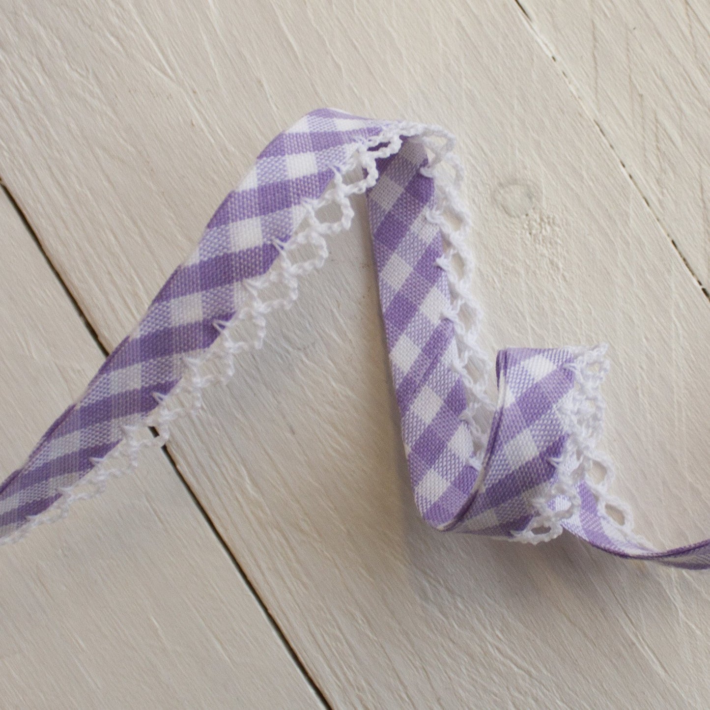 Woven Gingham Lace Edge Bias Binding 5 metres - Frumble Fabrics