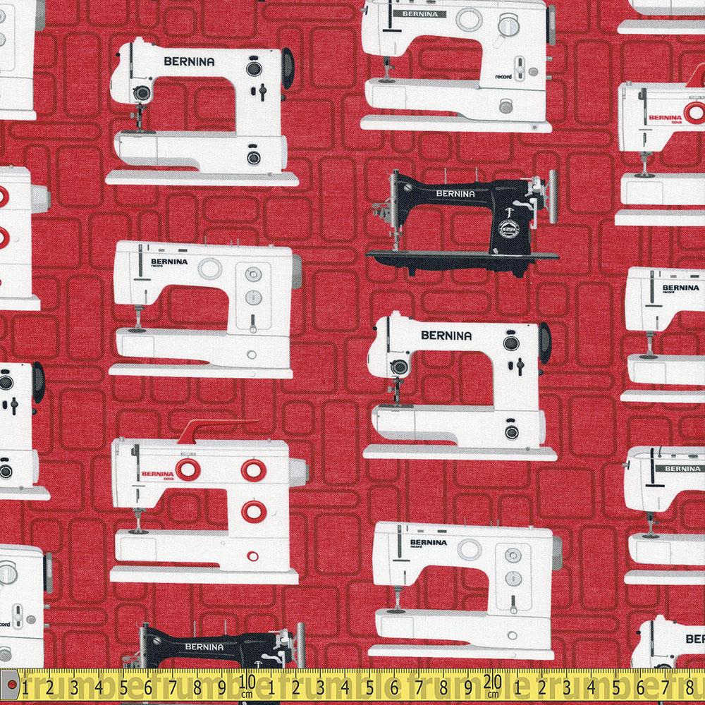 Benartex - Vintage Bernina - Red Sewing and Dressmaking Fabric