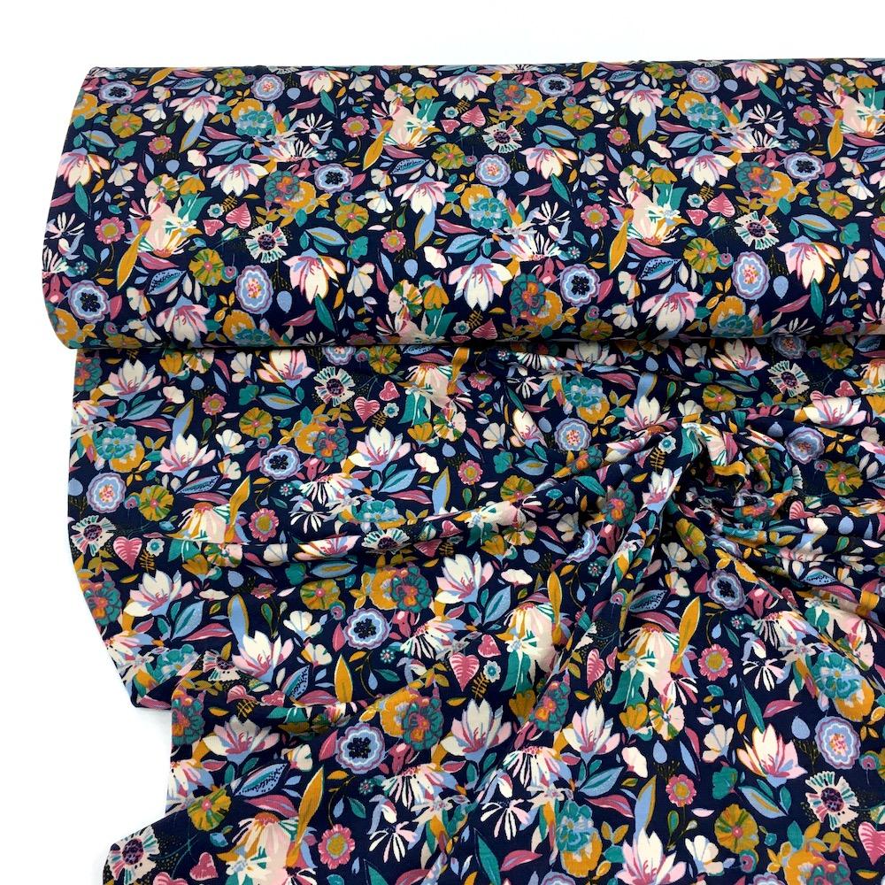 By Penelope - Tencel Modal Jersey - Floral Garden Navy Dressmaking Fabric