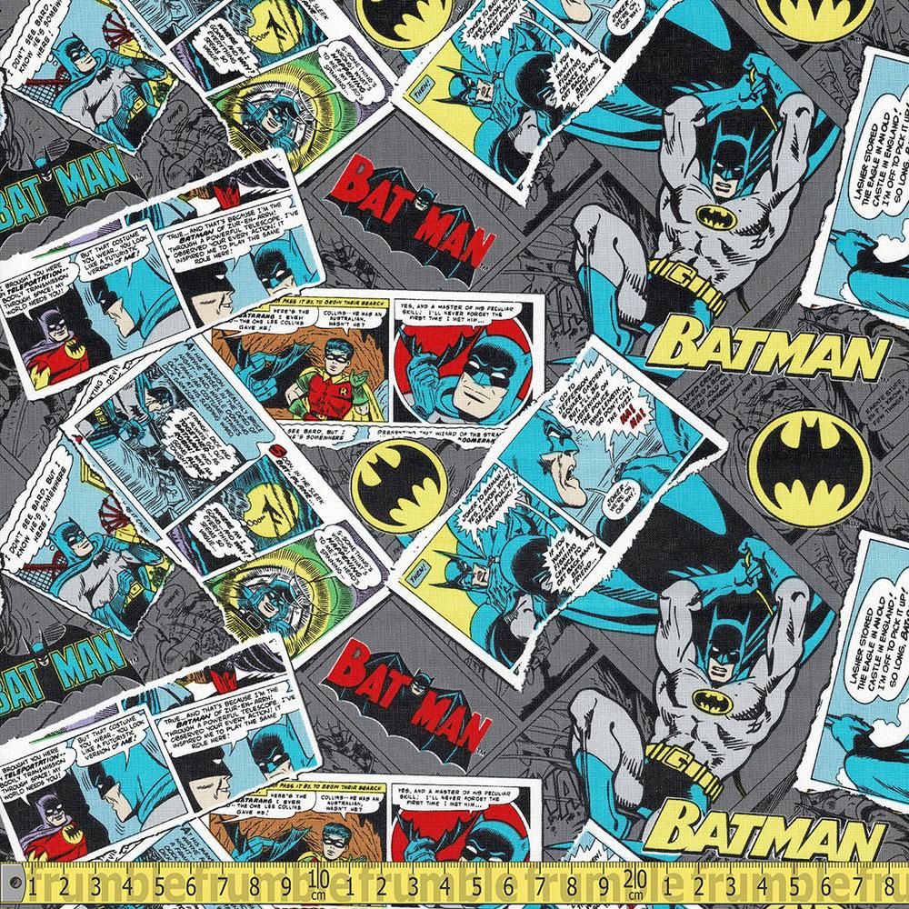 Camelot - Licensed Cottons - DC Batman Comic Collage Grey Sewing Fabric