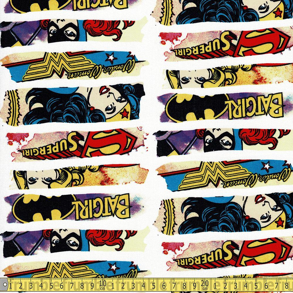 Camelot - Licensed Cottons - DC Comic Tear Heroines White Sewing Fabric