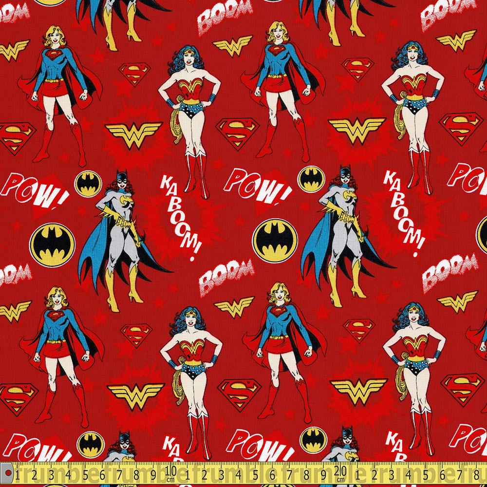 Camelot - Licensed Cottons - DC Girl Power Red Sewing Fabric