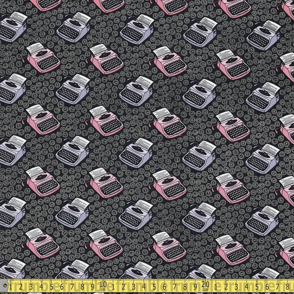 Camelot Fabric - Literary - Typewriters Charcoal Sewing and Dressmaking Fabric