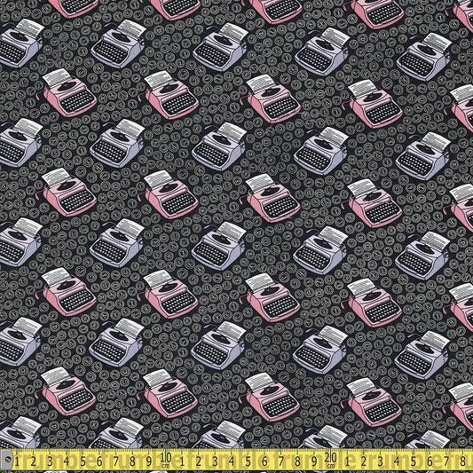 Camelot Fabric - Literary - Typewriters Charcoal Sewing and Dressmaking Fabric