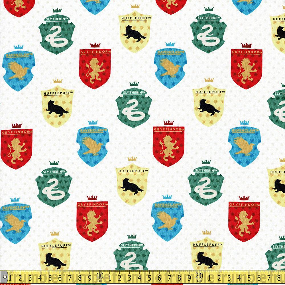 Camelot Fabrics - Harry Potter Multi House Tonal - White Sewing and Dressmaking Fabric
