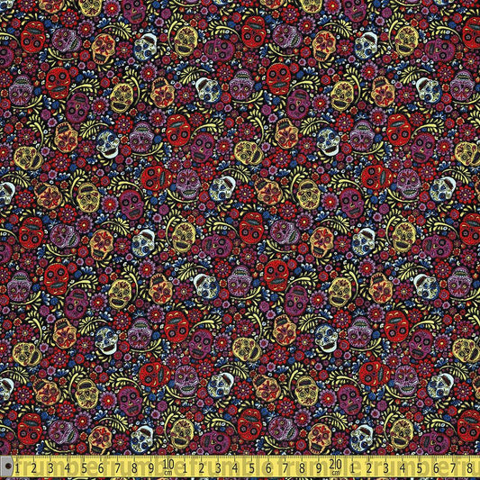 Camelot Fabrics - Mini Sugar Skulls Black Sewing and Dressmaking Fabric